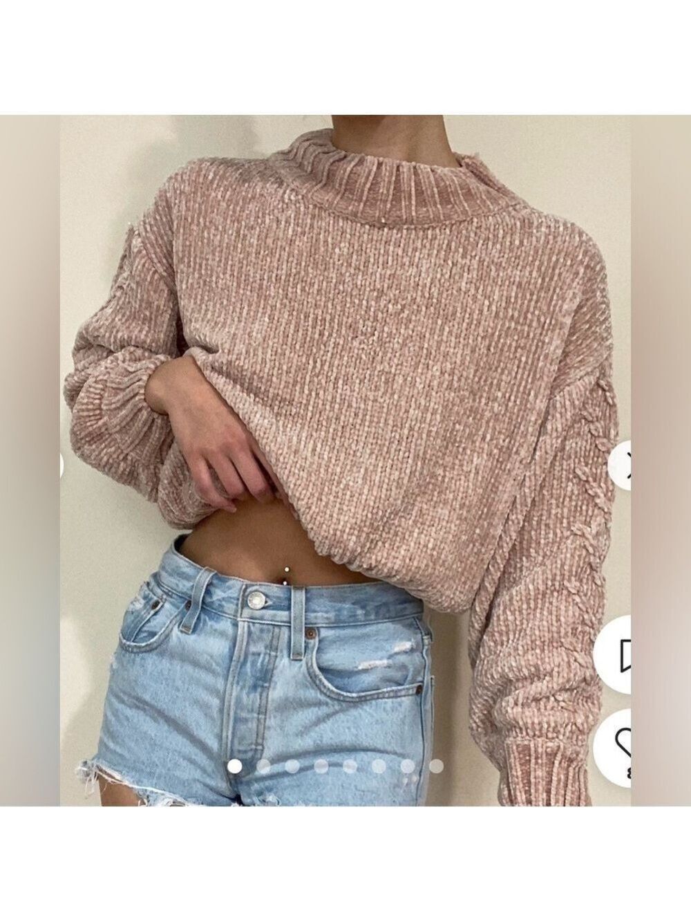 Princess Polly Rainy Nights Dusty Pink Chunky Knit Sweater Mock Neck XS / S